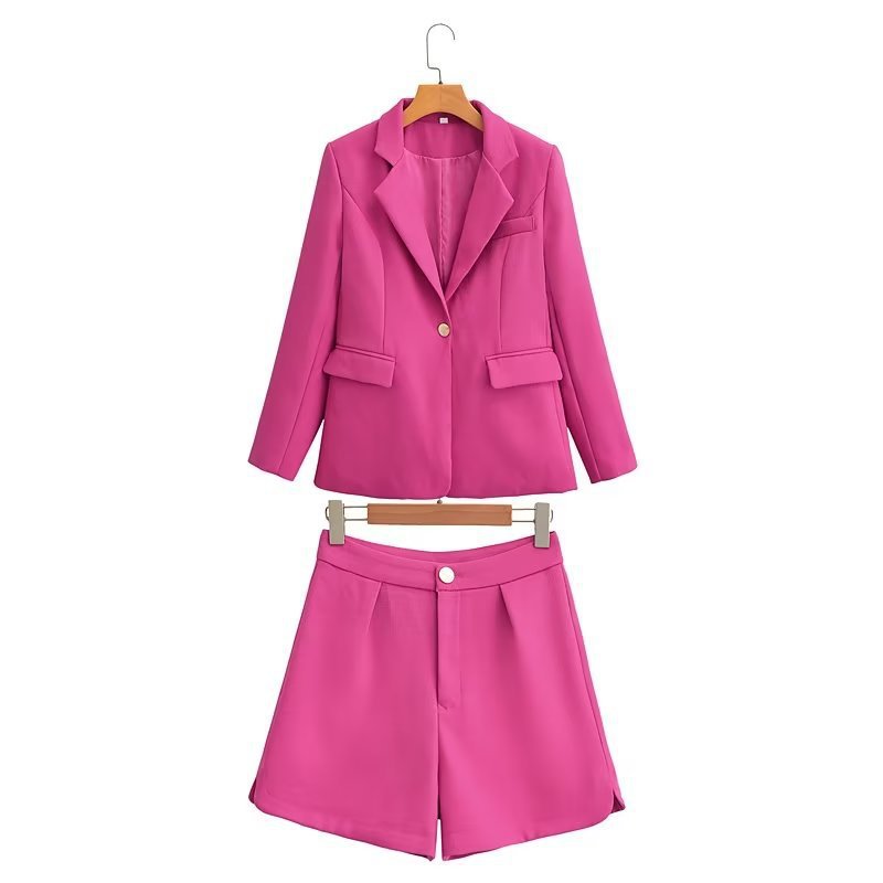 Women's Two-Piece Fitted Blazer and Shorts Set with Corset Crop Top Fashion Glam