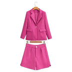Women's Two-Piece Fitted Blazer and Shorts Set with Corset Crop Top Fashion Glam
