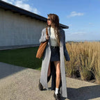 Women's Longline Wool Blend Coat with Shawl Collar, Patch Pockets and Slit Hem Execution Fashion Glam