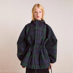 Women's Oversized Jacket in Casual Check Design with Practical Pockets and Waist Drawstring Fashion Glam