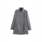 Women's Double-Breasted Wool Blend Coat with Stand Collar and Decorative Buttons Fashion Glam