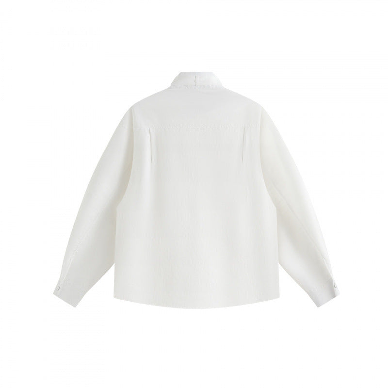 Unisex Boxy Overshirt with Stand Collar, Tie Loop and Snap Button Placket Fashion Glam
