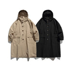 Unisex Longer Hooded Coat in Boxy Cut with Concealed Button Placket and Large Flap Pockets Fashion Glam