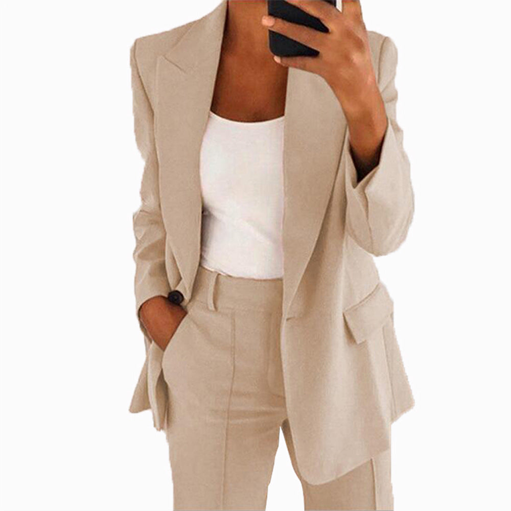 Women's Two-Piece Business Suit with Oversized Blazer and High-Waisted Pleated Trousers Fashion Glam