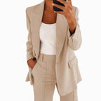 Women's Two-Piece Business Suit with Oversized Blazer and High-Waisted Pleated Trousers Fashion Glam