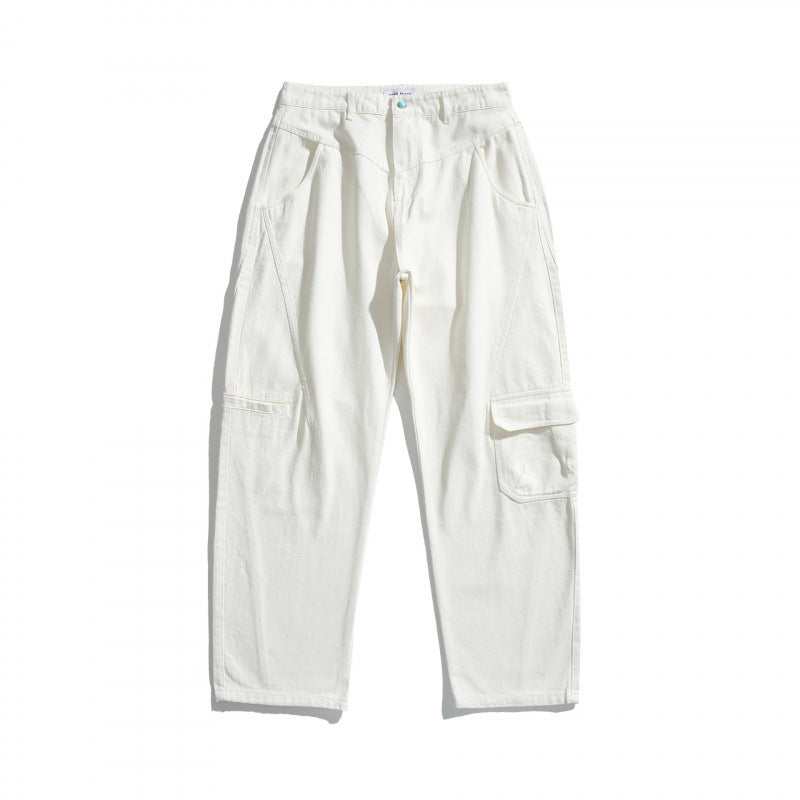 Unisex Wide Utility Cargo Pants made of sturdy cotton denim with a high waist and flap pockets Fashion Glam