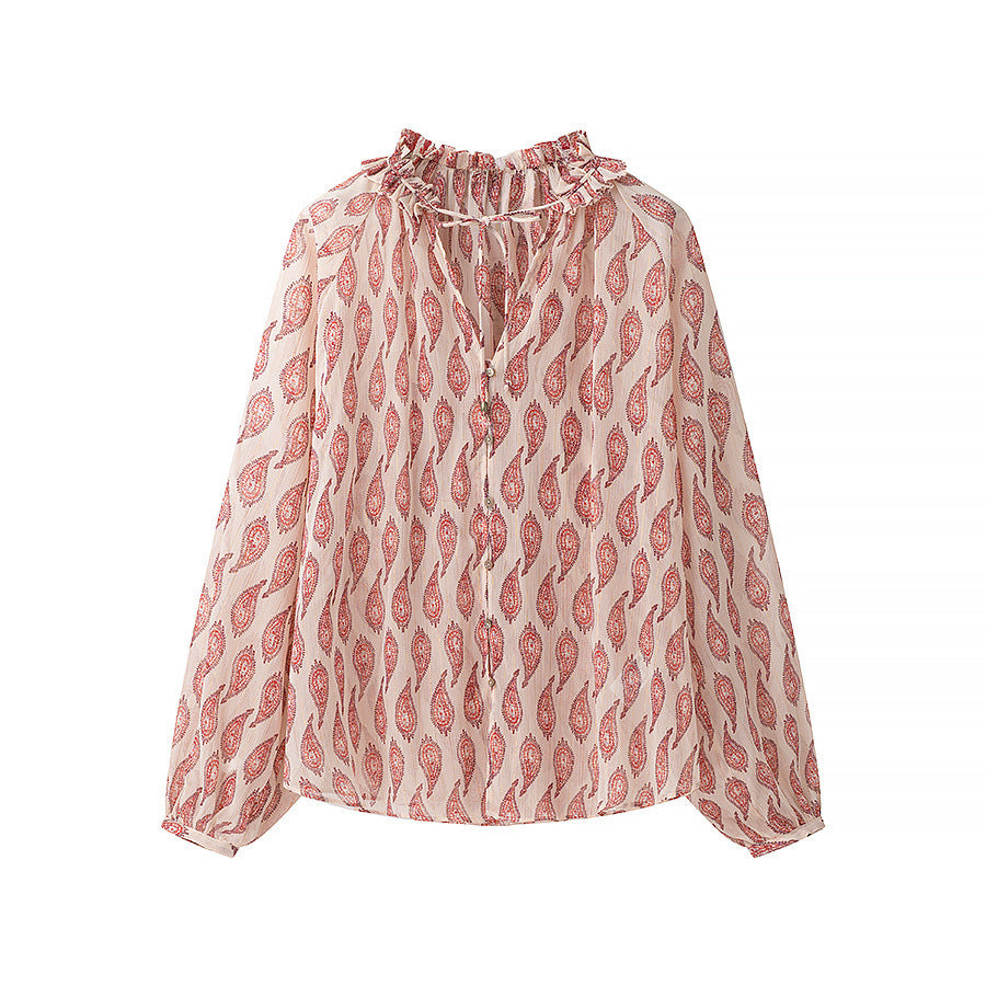 Women's chiffon blouse with ruffle collar and paisley print Fashion Glam