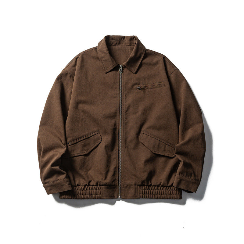 Men's Oversized Work Jacket with Full Zip, Chest Zip and Elastic Hem Band Fashion Glam