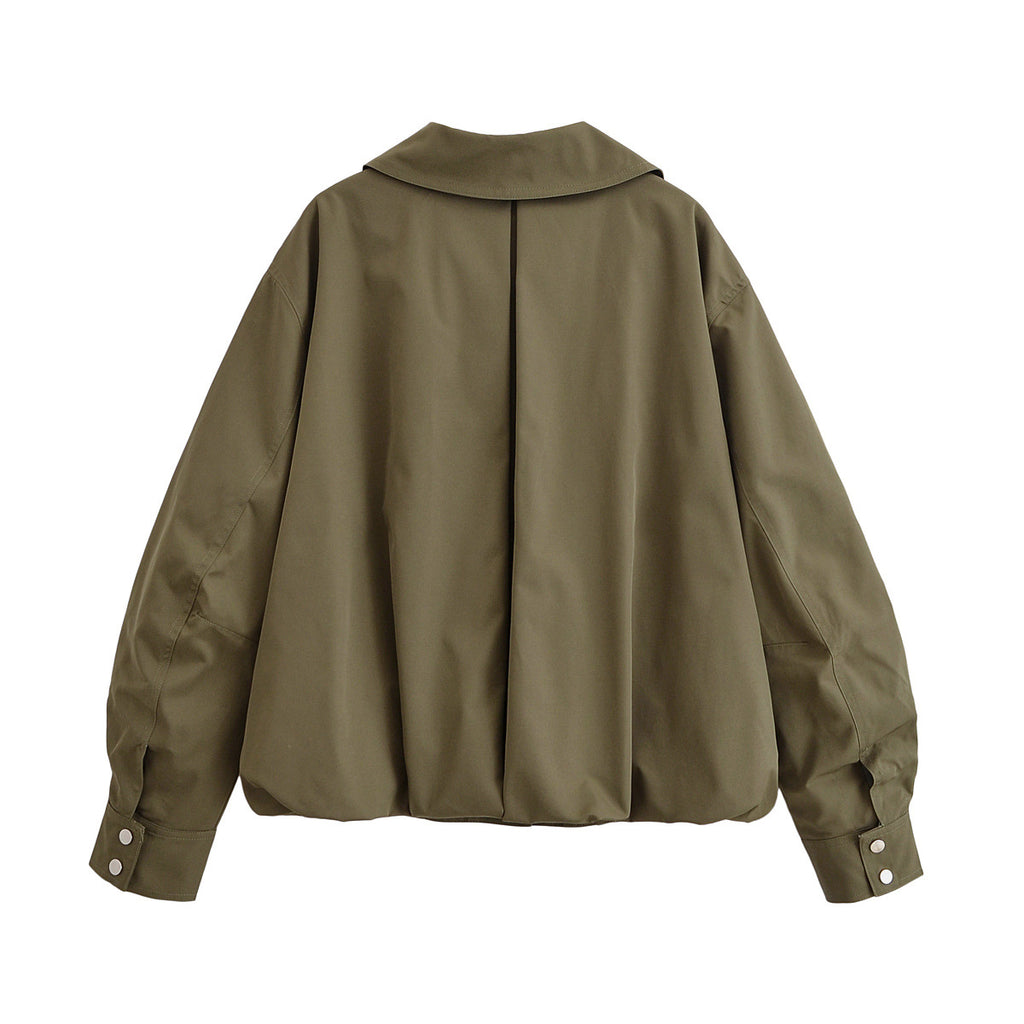 Women Oversize Bomber Jacket with Waist Belt and Stand-up Collar Fashion Glam