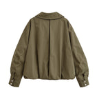 Women Oversize Bomber Jacket with Waist Belt and Stand-up Collar Fashion Glam