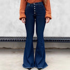 Ladies high-waisted retro flared jeans with visible button placket and flared leg Fashion Glam