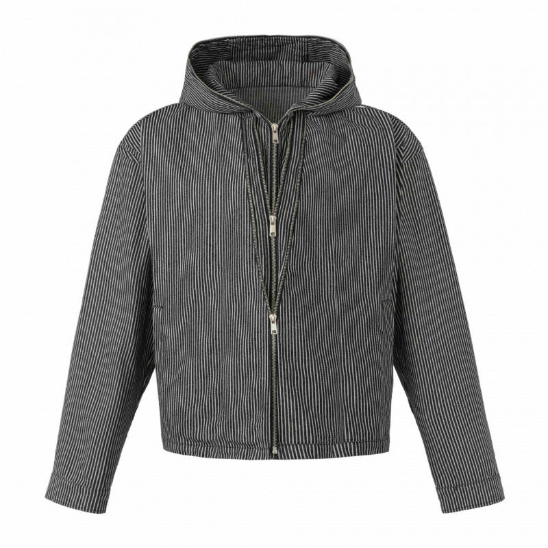 Unisex hooded jacket in boxy cut with double zipper and pinstripe look Fashion Glam