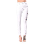 Women High-Waisted Sculpting Skinny Jeans with Side Floral Embroidery Fashion Glam
