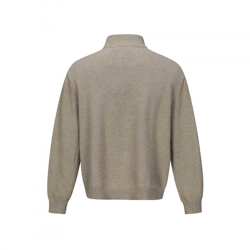 Unisex fine knit half-zip sweater with standing collar and diagonal structure Fashion Glam