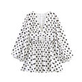 Ladies Polka Dot Blouse with Deep V-Neck, Gathered Waistline and Voluminous Balloon Sleeves Fashion Glam