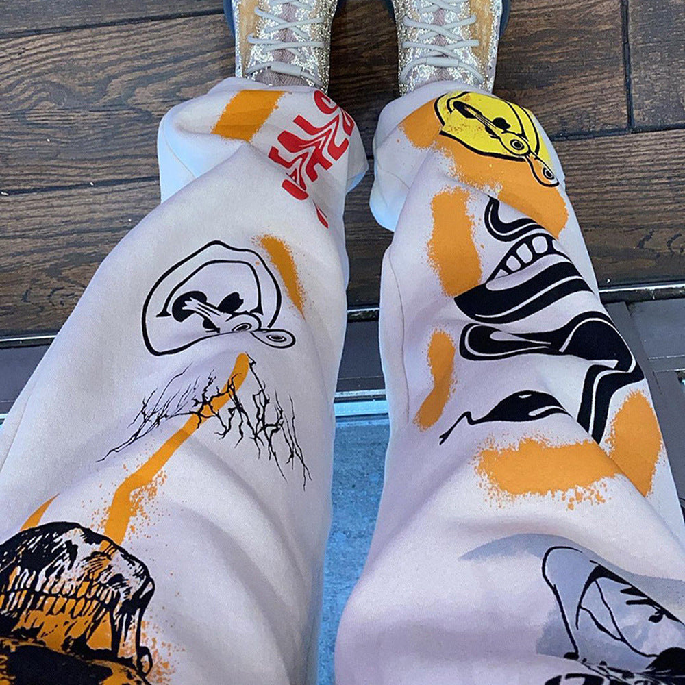 Women's graphic joggers with a high waistband, drawstring, and streetwear prints Fashion Glam