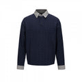 Men's Structured Cable Knit Henley Sweater with Contrast Shirt Collar and Cuff Turn-ups Fashion Glam