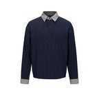 Men's Structured Cable Knit Henley Sweater with Contrast Shirt Collar and Cuff Turn-ups Fashion Glam