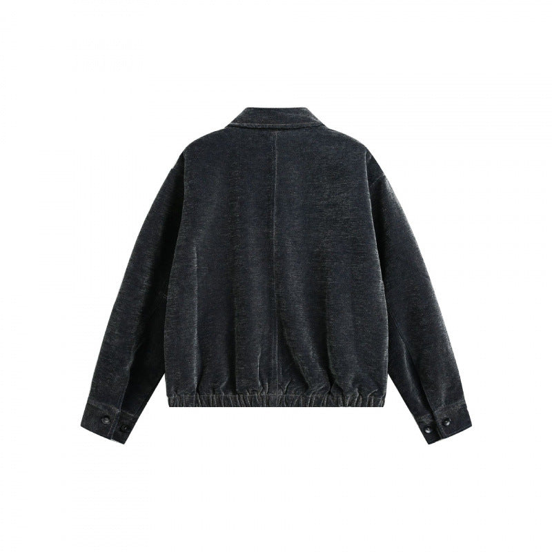 Men's short jacket made of teddy fleece with shirt collar, zipper, and elastic hem Fashion Glam