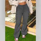 Women's Cargo Denim Pants with Wide Leg, High Waist & Multifunctional Flap Pockets Fashion Glam