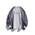 Unisex Loose Fit Colorblock Long Sleeve Shirt made of Lightweight Nylon Blend with Raglan Sleeves and Chest Print Fashion Glam