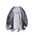 Unisex Loose Fit Colorblock Long Sleeve Shirt made of Lightweight Nylon Blend with Raglan Sleeves and Chest Print Fashion Glam