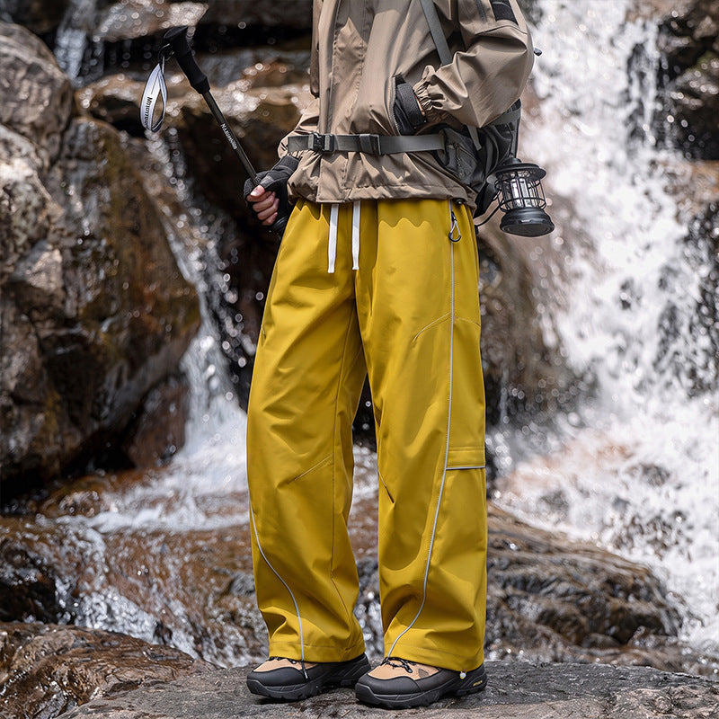 Unisex Water-repellent technical Cargo pants with wide leg, zip pockets and drawstring Fashion Glam