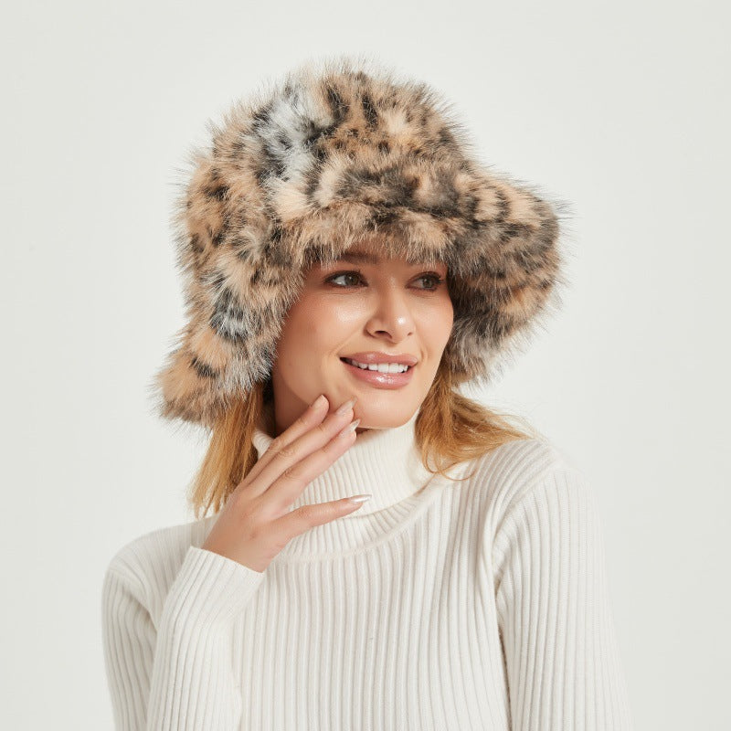 Women's Fluffy Faux Fur Bucket Hat with Wide Brim and Warm Teddy Lining Fashion Glam
