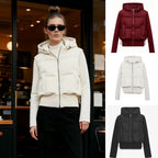 Women's short cut hybrid padded jacket with hood, ribbed cuffs and drawstring Fashion Glam