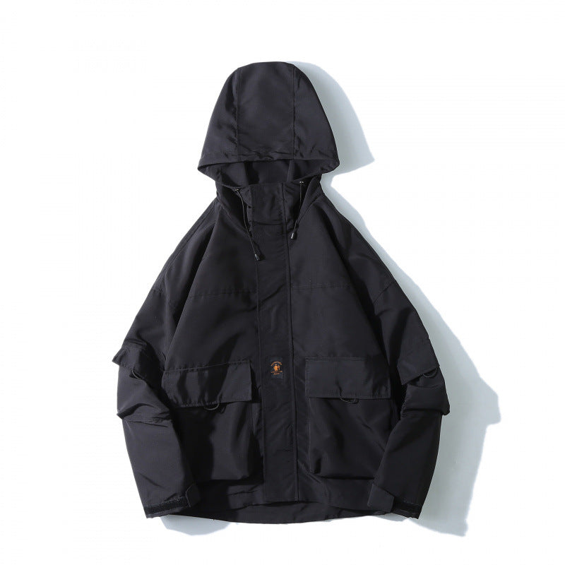 Unisex Loose-Fitting Utility Softshell Jacket with Hood and Multiple Pockets Fashion Glam