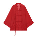 Women's Kimono-Cape Jacket with Chinese Button Closure and Long Tassels Fashion Glam