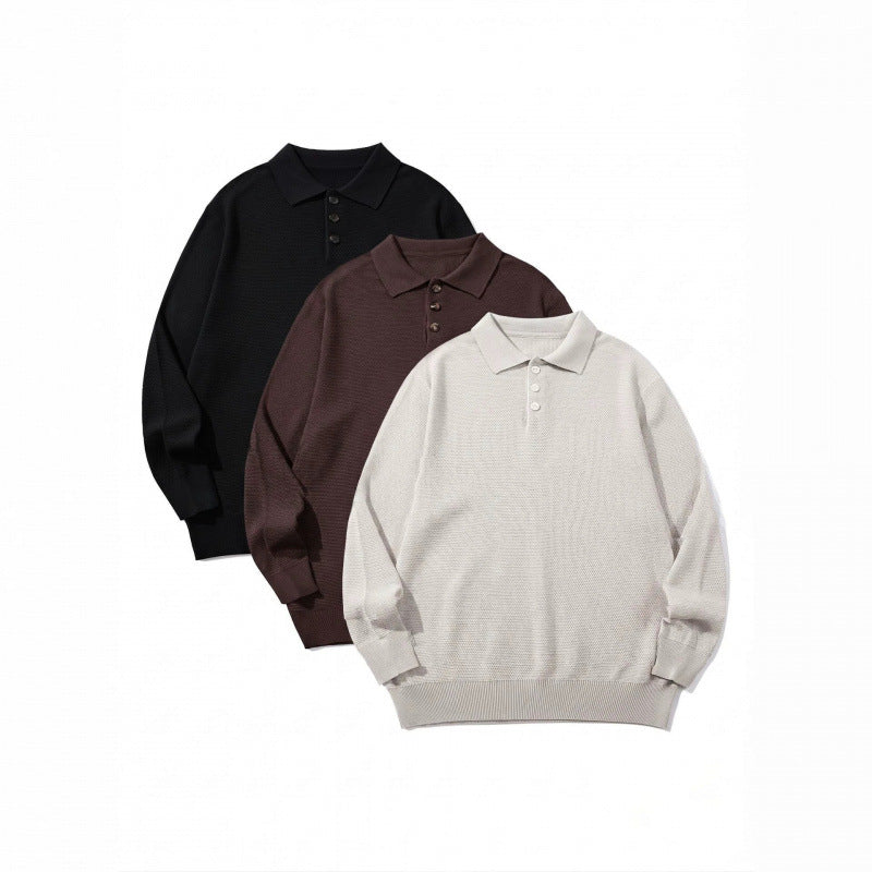 Unisex Boxy Fine Knit Polo Shirt with Henley Placket, Ribbed Cuffs and Raglan Sleeves Fashion Glam