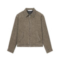Women Boxy Short Jacket made of Wool Blend with Houndstooth Pattern, Zipper and Shirt Collar Fashion Glam