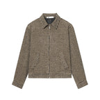 Women Boxy Short Jacket made of Wool Blend with Houndstooth Pattern, Zipper and Shirt Collar Fashion Glam