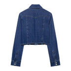 Women Short Cut Denim Jacket with Chest Pockets and Snap Placket Fashion Glam
