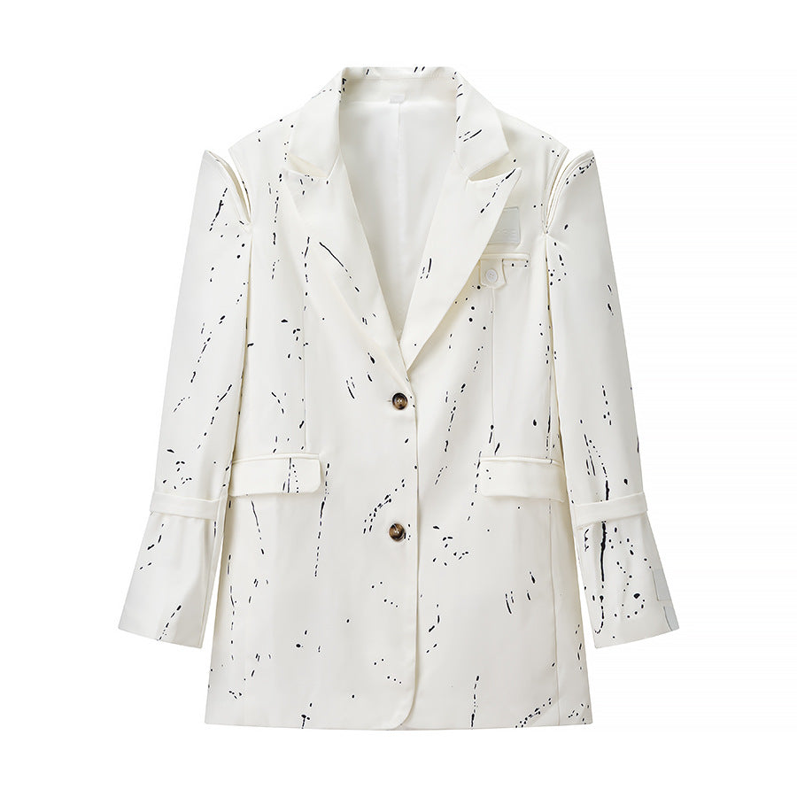 Women's Oversized Blazer with Cut-Out Shoulders and Color Splash Look Fashion Glam