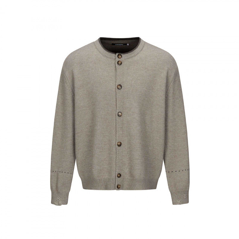 Unisex Boxy Knit Cardigan with Round Neck, Continuous Button Placket and Ribbed Finishes Fashion Glam