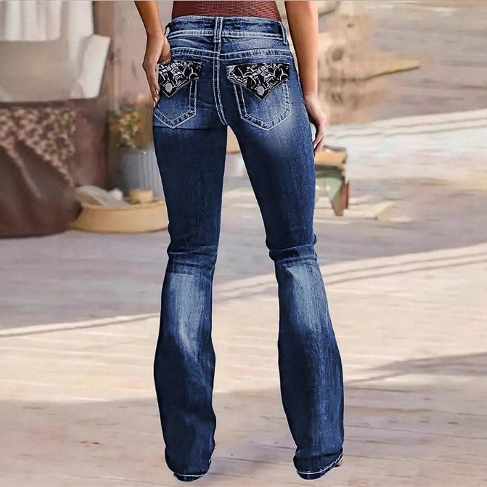 Women's Bootcut Jeans with contrasting decorative seams and sculpting stretchy waistband Fashion Glam