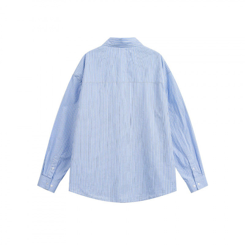 Men's loose-fitting striped poplin shirt with curved hem and chest pocket Fashion Glam