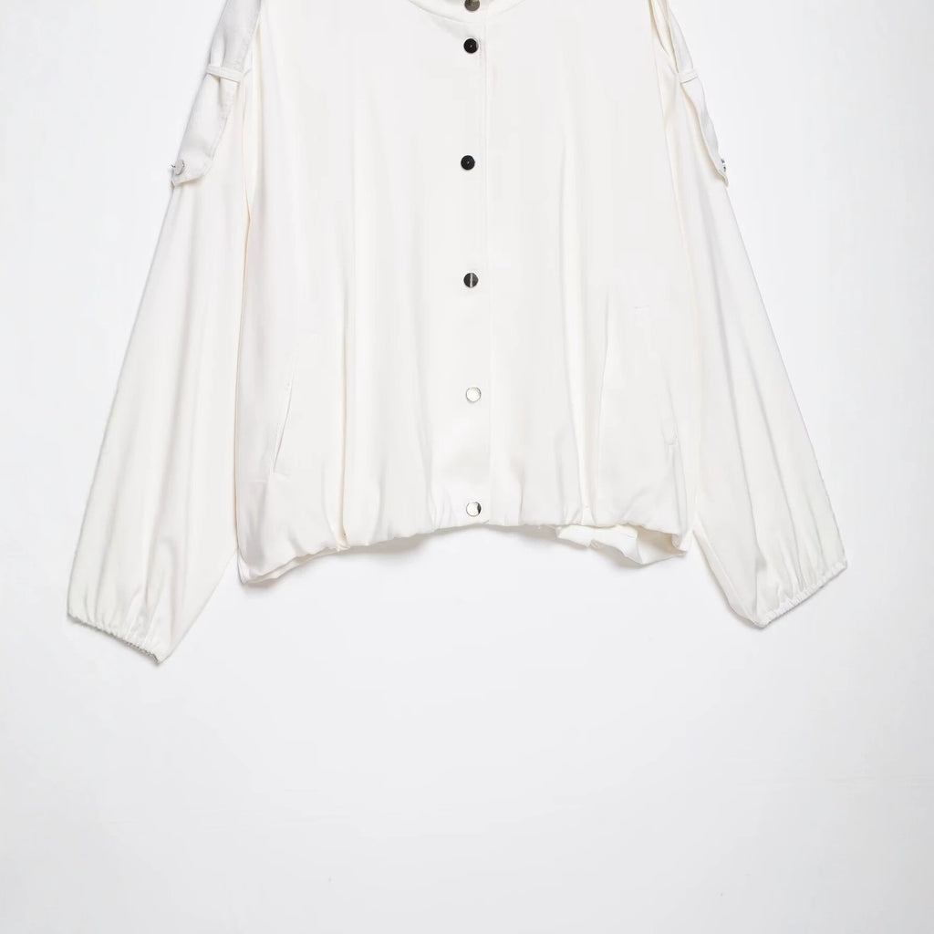 Women Oversize Blouson Jacket with Stand-Up Collar and Snap Front Fashion Glam