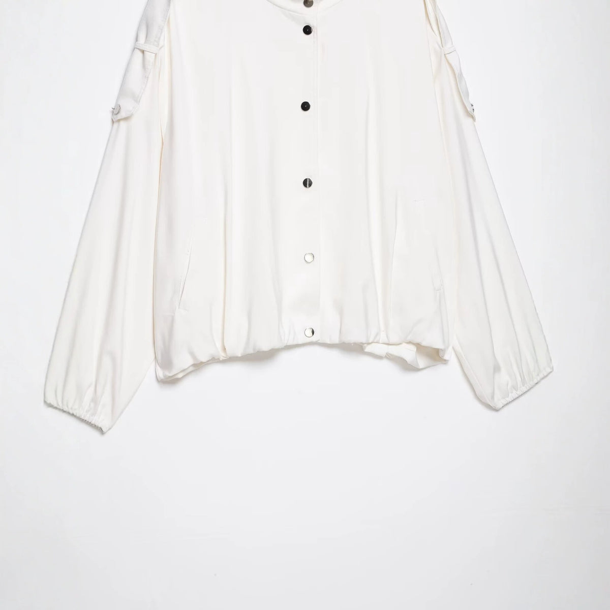 Women Oversize Blouson Jacket with Stand-Up Collar and Snap Front Fashion Glam