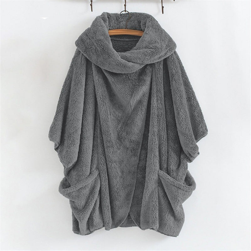 Women Oversize Cozy Poncho with large funnel neck and kangaroo pockets Fashion Glam