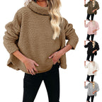 Women's Oversized Sherpa Pullover with High Roll Neck, Extended Back Hem and Casual Silhouette Fashion Glam