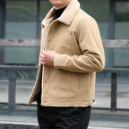 Men's short jacket with teddy lining and lapel collar, windproof transitional jacket Fashion Glam