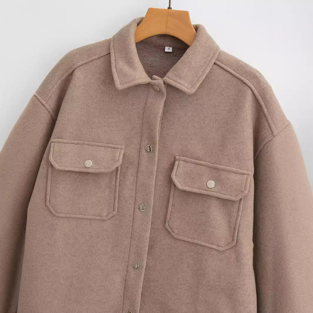 Women's Oversize Shirt Jacket in Shacket Look with Patch Chest Pockets Fashion Glam