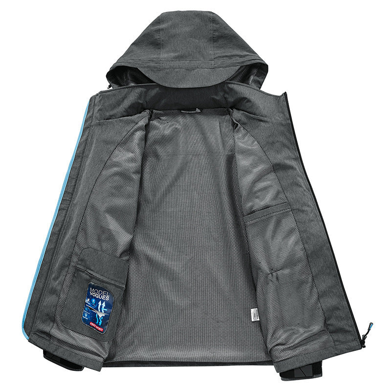 Men's Weather-Resistant Softshell Outdoor Jacket with Hood, High Collar, and Welded Seams Fashion Glam