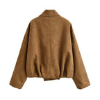 Women’s short jacket in waterfall look with soft velour finish and wide shawl collar Fashion Glam