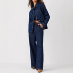 Women's Oversized Denim Jacket with Distinctive Front Pockets and Relaxed Fit Fashion Glam