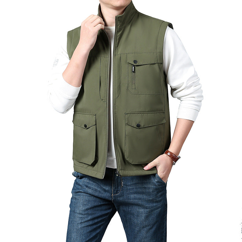 Men's Lightweight Thermo-Fleece Vest with Stand-Up Collar, Front Zipper and Side Pockets Fashion Glam
