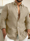 Men's Loose Linen Shirt with Round Hem and Breathable Texture Fashion Glam